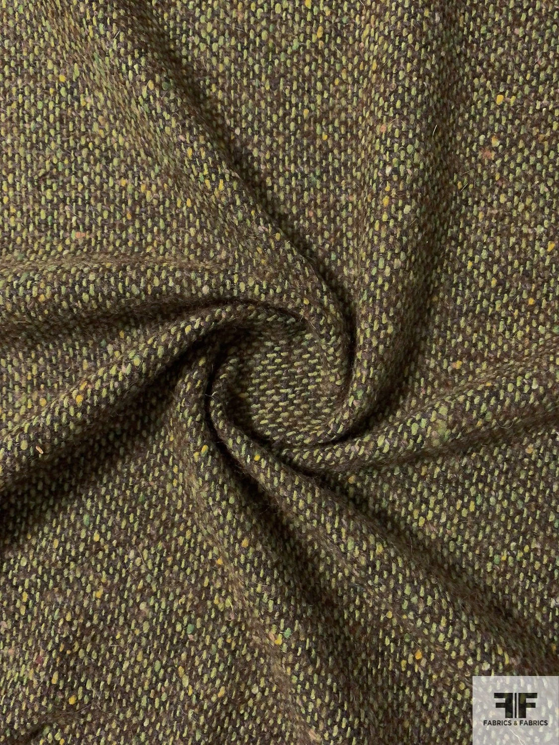Italian Fuzzy Jacket Weight Wool Blend Tweed - Pear Green / Brown 6 Italian Fuzzy Jacket Weight Wool Blend Tweed - Pear Green / Brown - Image 4