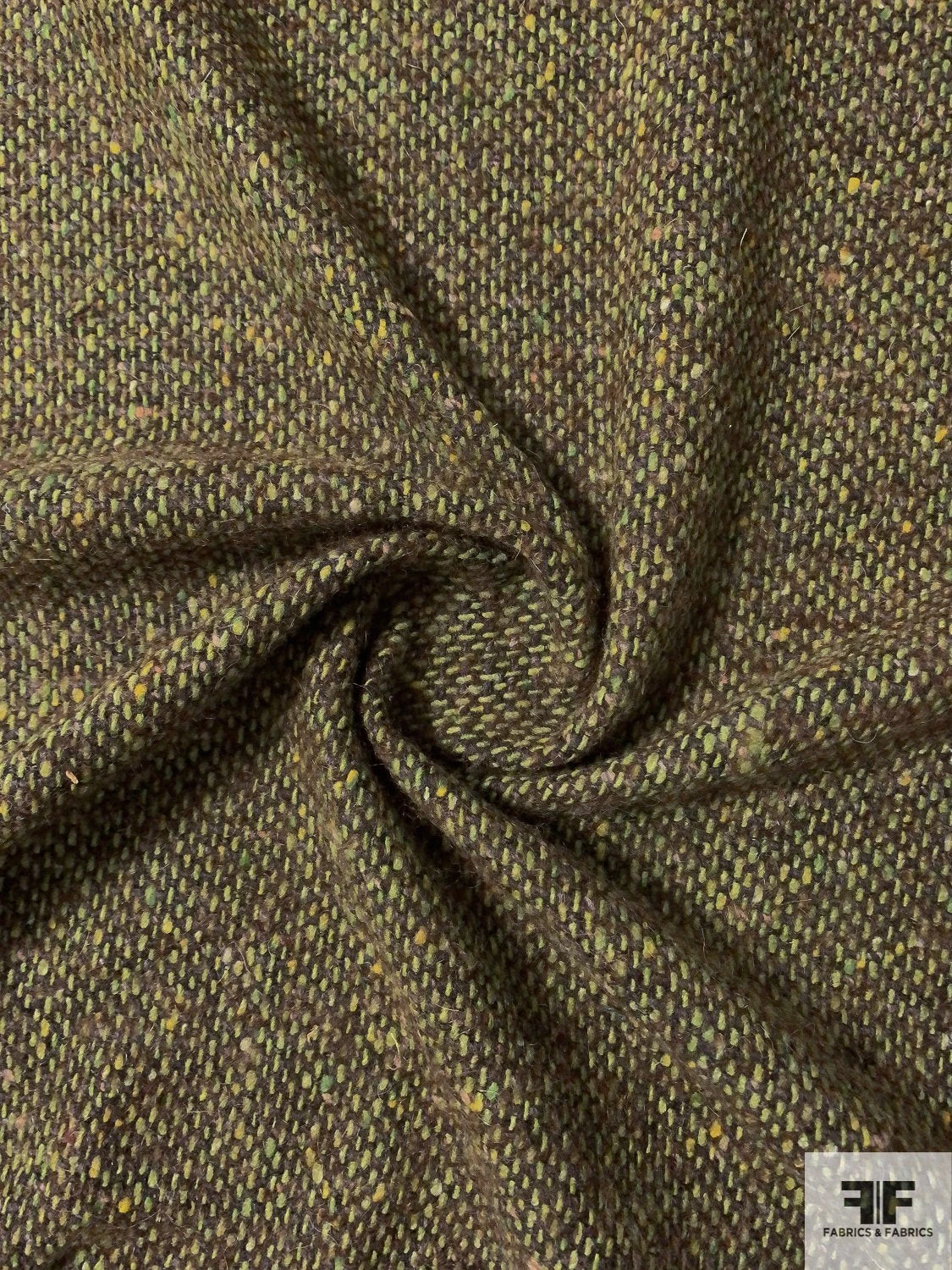 Italian Fuzzy Jacket Weight Wool Blend Tweed - Pear Green / Brown 5 Italian Fuzzy Jacket Weight Wool Blend Tweed - Pear Green / Brown - Image 3