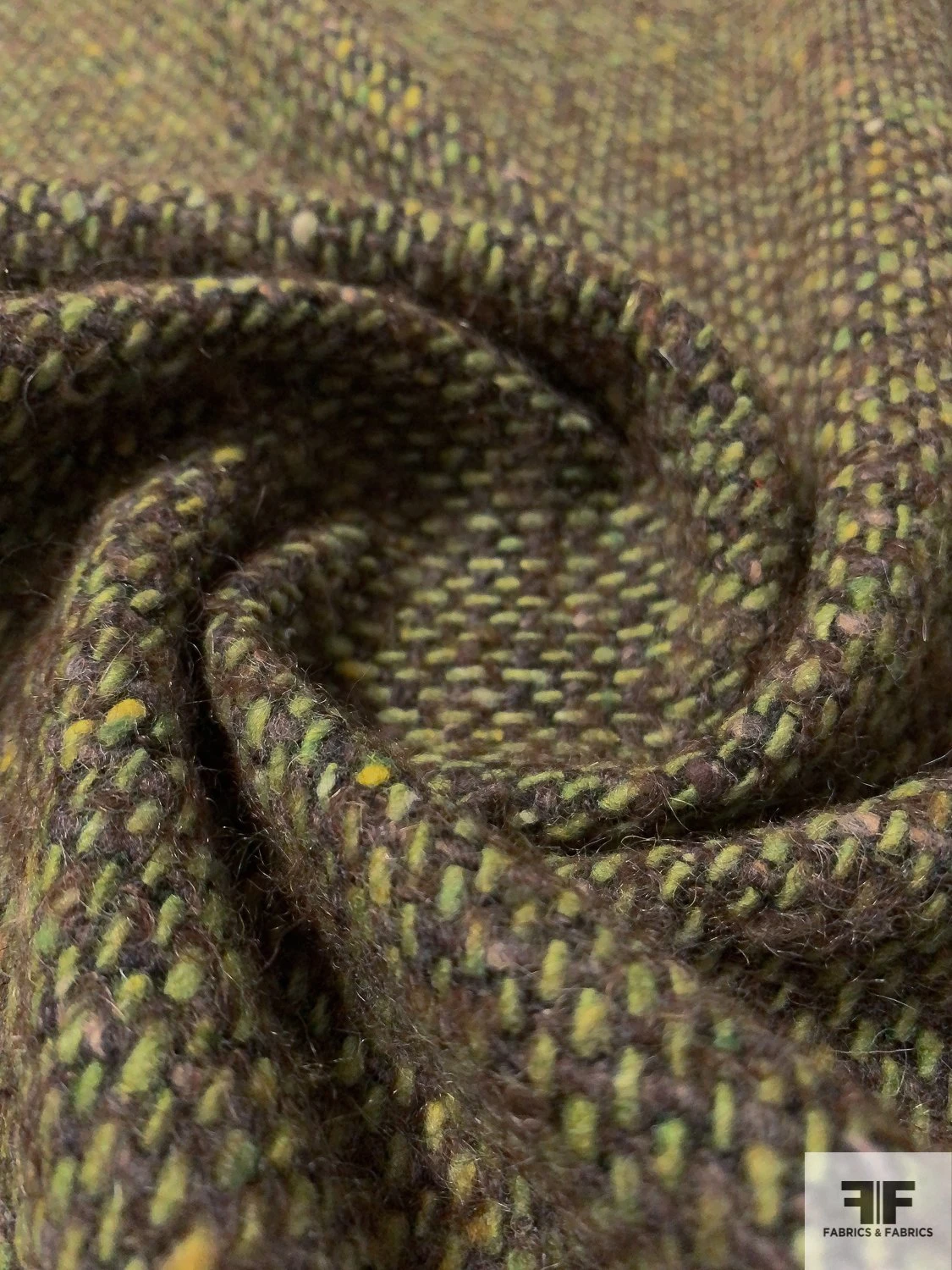 Italian Fuzzy Jacket Weight Wool Blend Tweed - Pear Green / Brown 4 Italian Fuzzy Jacket Weight Wool Blend Tweed - Pear Green / Brown - Image 2