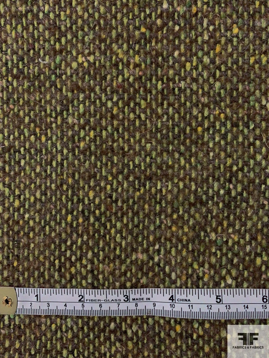 Italian Fuzzy Jacket Weight Wool Blend Tweed - Pear Green / Brown 8 Italian Fuzzy Jacket Weight Wool Blend Tweed - Pear Green / Brown - Image 6