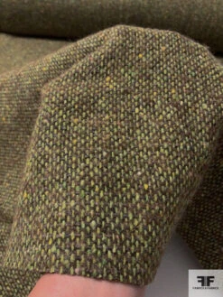 Italian Fuzzy Jacket Weight Wool Blend Tweed - Pear Green / Brown 16 Italian Fuzzy Jacket Weight Wool Blend Tweed - Pear Green / Brown -Fabrics And Fabrics Store 11948 6