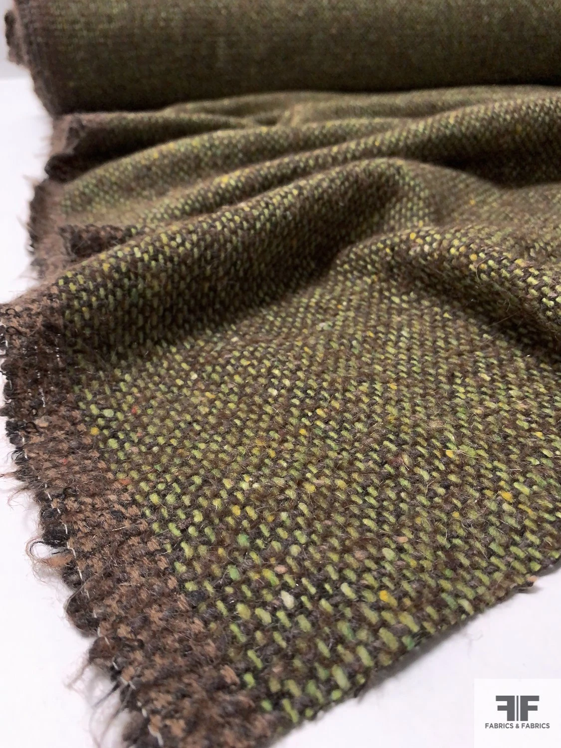 Italian Fuzzy Jacket Weight Wool Blend Tweed - Pear Green / Brown 3 Italian Fuzzy Jacket Weight Wool Blend Tweed - Pear Green / Brown