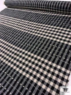 Italian Gingham And Striped Lightweight Suiting With Nub Yarns - Black / Ivory -Fabrics And Fabrics Store 11969 6 d970e0a6 e4e6 40aa 970e 2db499c79d85