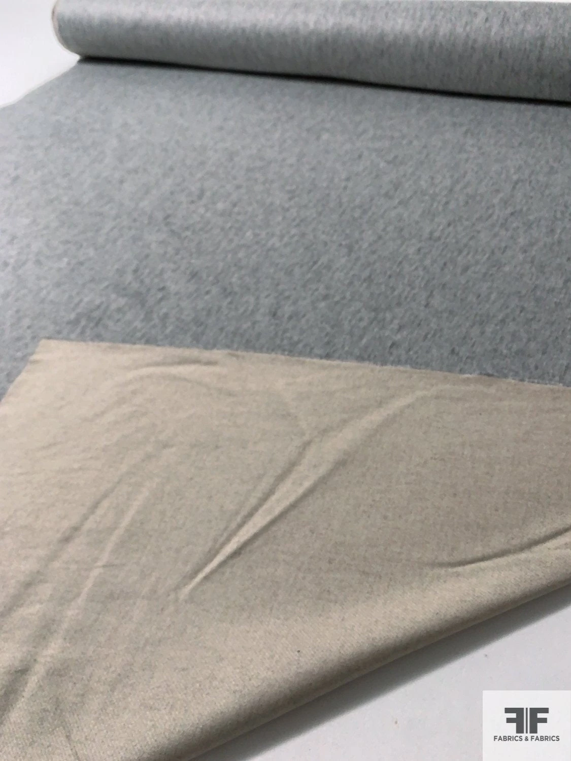 Italian Double-Sided Brushed Twill Lightweight Wool Blend Coating - Heather Grey /Beige 3 Italian Double-Sided Brushed Twill Lightweight Wool Blend Coating - Heather Grey /Beige