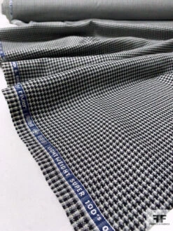 Made In England Super 100s Fine Houndstooth Wool Suiting - Black / Off-White / Grey