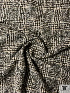 Italian Glen Plaid Soft Wool Jacket Weight Suiting - Black / Light Grey / Nude