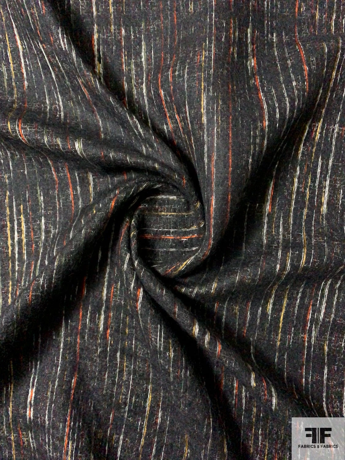 Italian Streaky Lines Brushed Wool Blend Suiting - Black / Turmeric / Orange / Off-White 3 Italian Streaky Lines Brushed Wool Blend Suiting - Black / Turmeric / Orange / Off-White