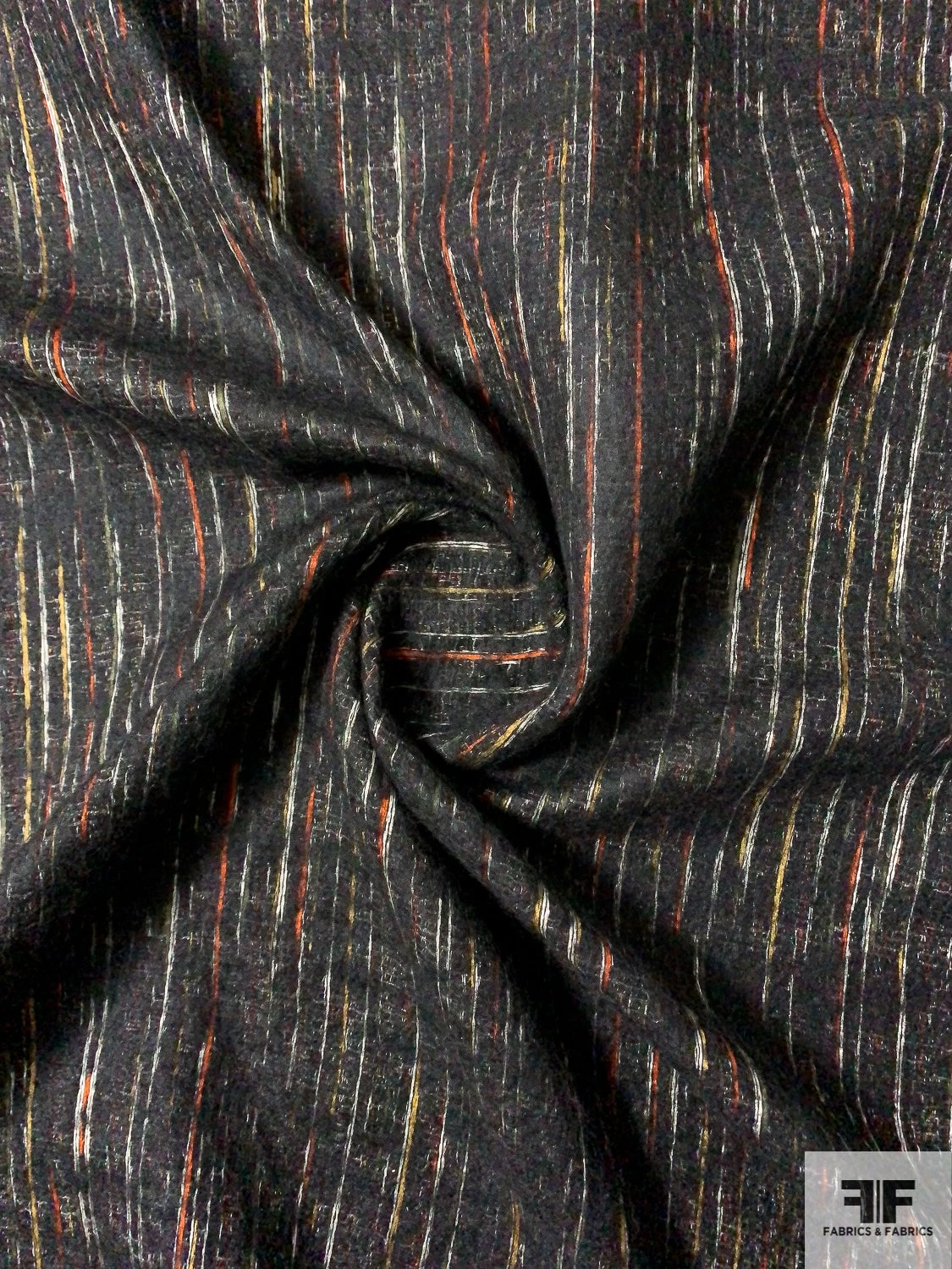 Italian Streaky Lines Brushed Wool Blend Suiting - Black / Turmeric / Orange / Off-White 5 Italian Streaky Lines Brushed Wool Blend Suiting - Black / Turmeric / Orange / Off-White - Image 3