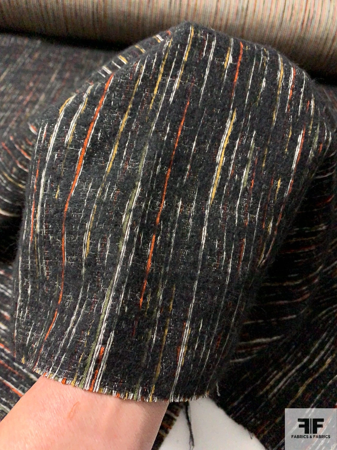 Italian Streaky Lines Brushed Wool Blend Suiting - Black / Turmeric / Orange / Off-White 4 Italian Streaky Lines Brushed Wool Blend Suiting - Black / Turmeric / Orange / Off-White - Image 2