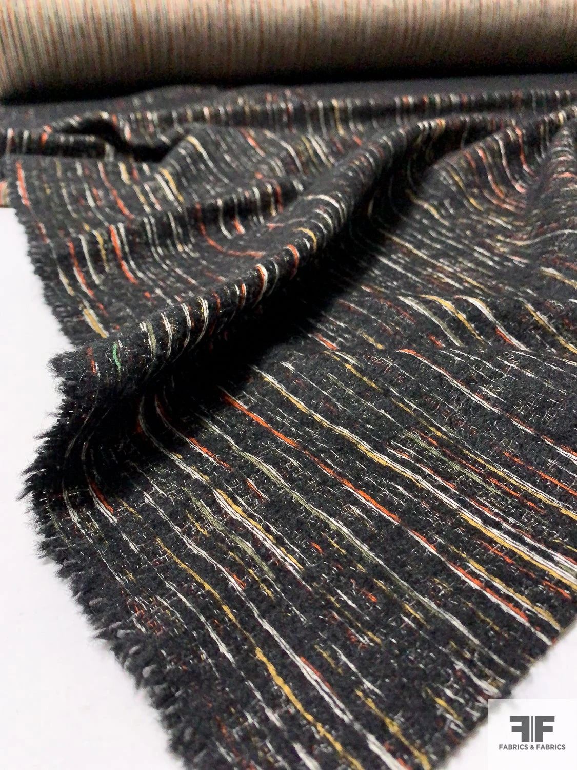 Italian Streaky Lines Brushed Wool Blend Suiting - Black / Turmeric / Orange / Off-White 9 Italian Streaky Lines Brushed Wool Blend Suiting - Black / Turmeric / Orange / Off-White - Image 7