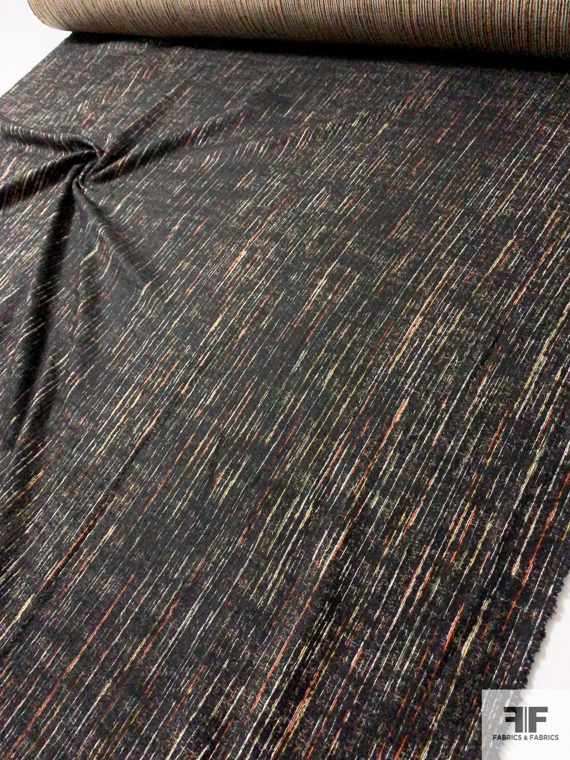 Italian Streaky Lines Brushed Wool Blend Suiting - Black / Turmeric / Orange / Off-White 10 Italian Streaky Lines Brushed Wool Blend Suiting - Black / Turmeric / Orange / Off-White - Image 8