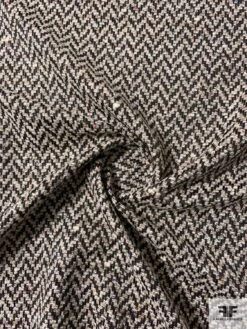 Italian Chevron Ladies Tweed Suiting With Lurex Fibers - Black / Taupe / Greys