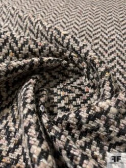 Italian Chevron Ladies Tweed Suiting With Lurex Fibers - Black / Taupe / Greys -Fabrics And Fabrics Store 11994 3