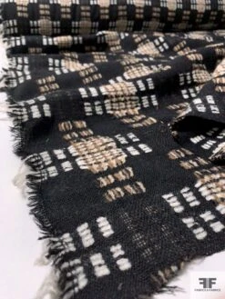 Made In England Novel Basketweave Jacket Weight Wool Blend Suiting - Black / Taupe / Tan / Off-White