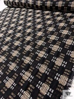 Made In England Novel Basketweave Jacket Weight Wool Blend Suiting - Black / Taupe / Tan / Off-White -Fabrics And Fabrics Store 11999 8