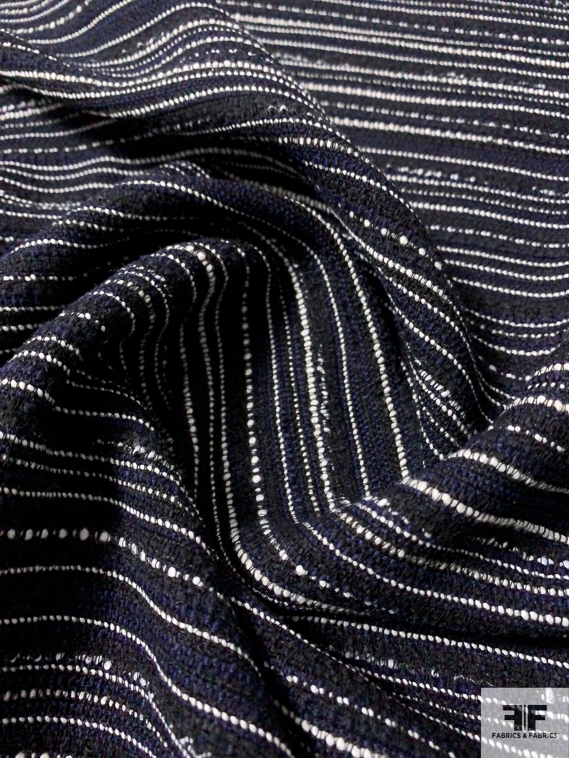 Italian Nubby Striped Wool Suiting - Navy / Black / White 4 Italian Nubby Striped Wool Suiting - Navy / Black / White - Image 2