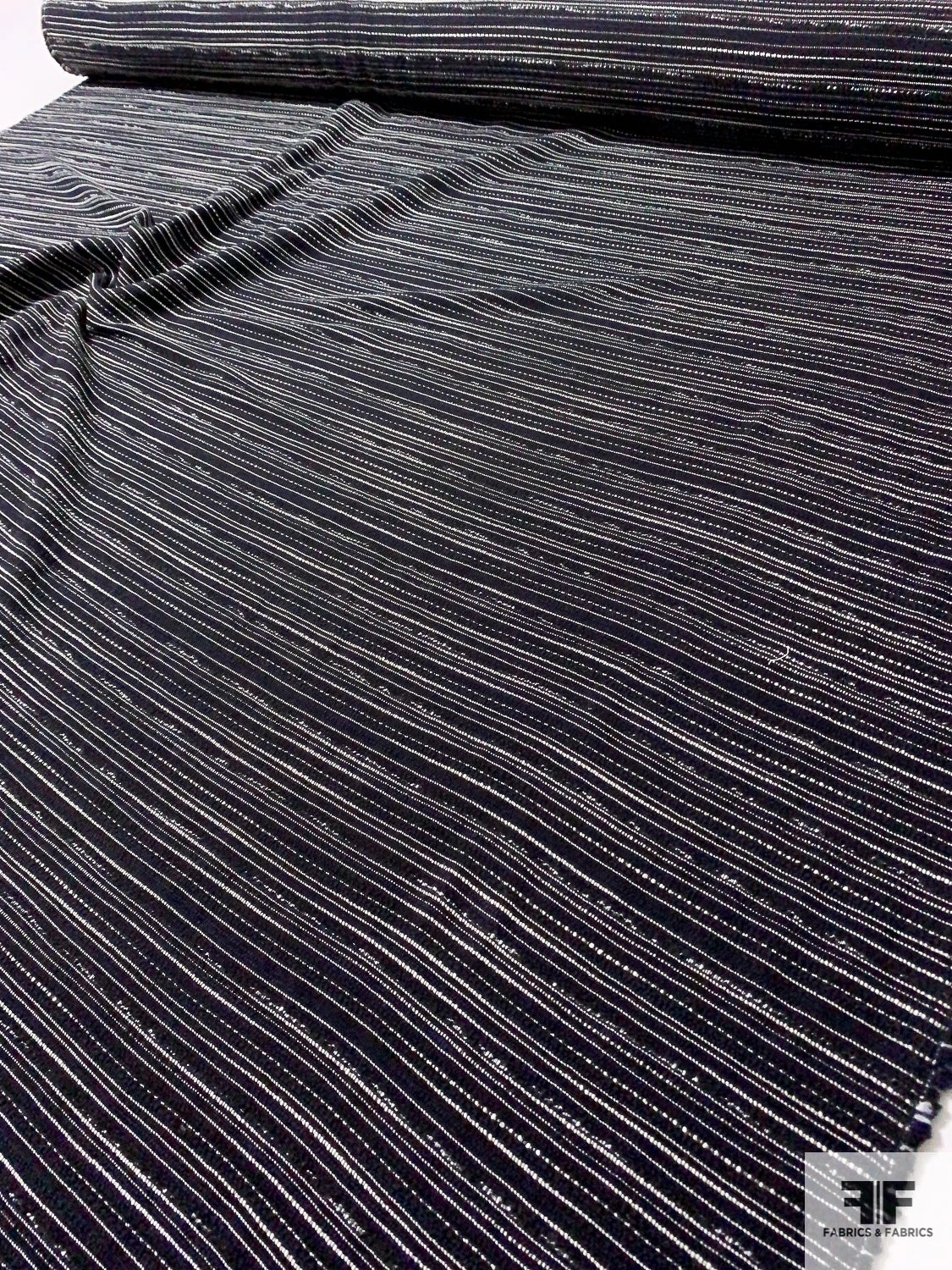 Italian Nubby Striped Wool Suiting - Navy / Black / White 10 Italian Nubby Striped Wool Suiting - Navy / Black / White - Image 8