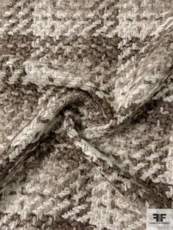 Italian Basketweave Grid Boucle Wool Blend Jacket Weight Coating - Shades Of Taupe / Off-White -Fabrics And Fabrics Store 12013 2