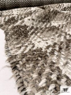 Italian Basketweave Grid Boucle Wool Blend Jacket Weight Coating - Shades Of Taupe / Off-White -Fabrics And Fabrics Store 12013 7