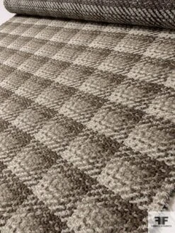 Italian Basketweave Grid Boucle Wool Blend Jacket Weight Coating - Shades Of Taupe / Off-White