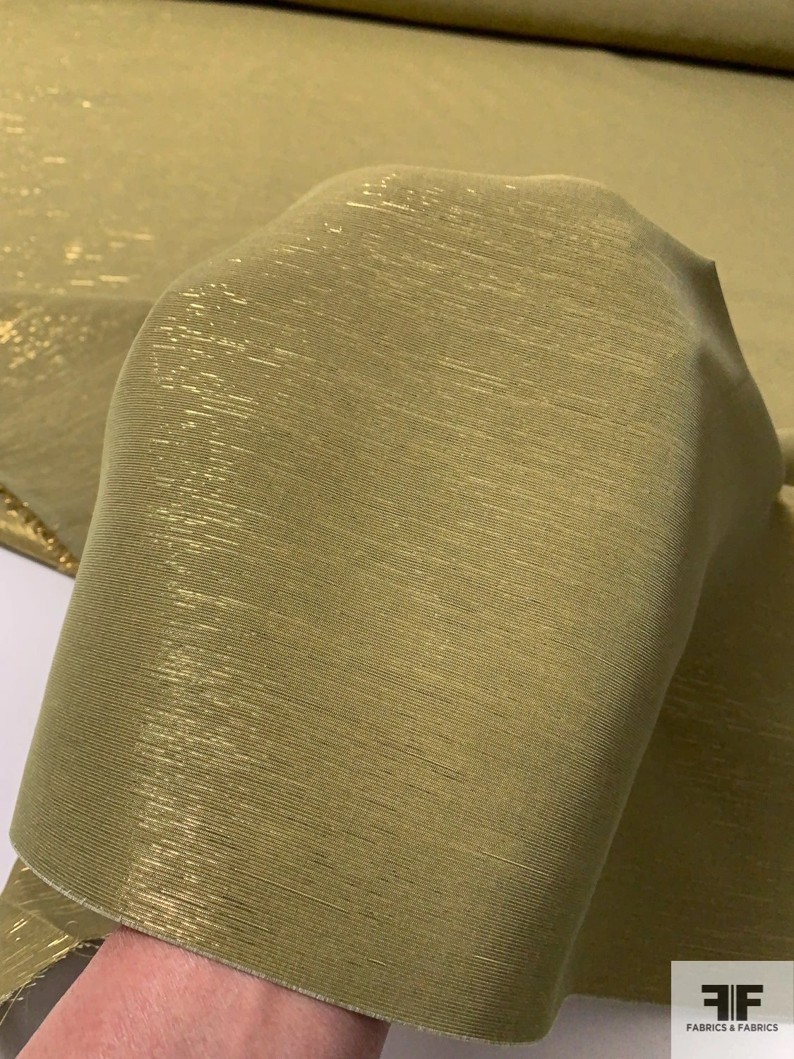 Italian Semi-Sheer Viscose Blend Lamé - Olive Green / Gold 4 Italian Semi-Sheer Viscose Blend Lamé - Olive Green / Gold - Image 2