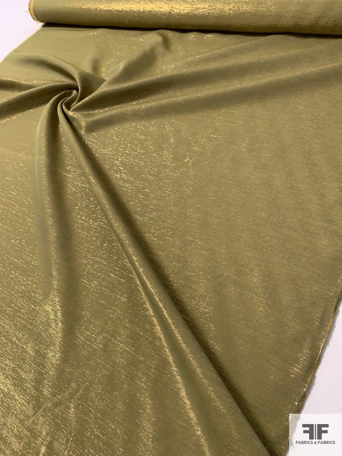 Italian Semi-Sheer Viscose Blend Lamé - Olive Green / Gold 9 Italian Semi-Sheer Viscose Blend Lamé - Olive Green / Gold - Image 7