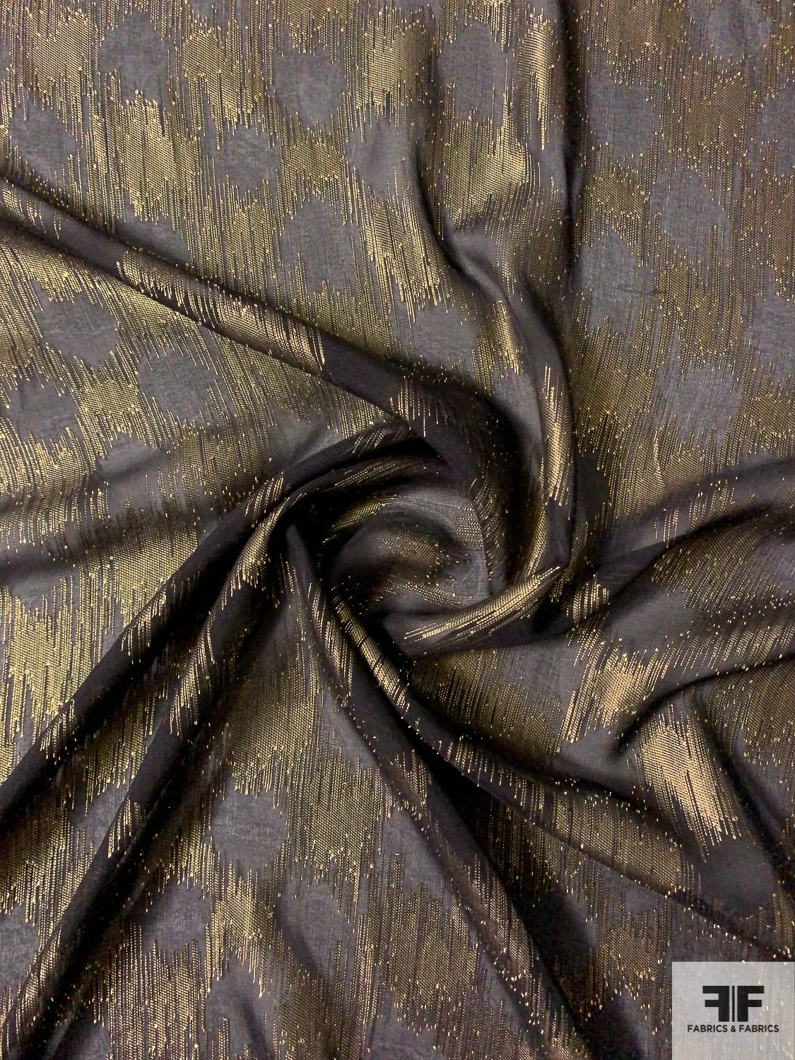 Made In France Silk Chiffon With Metallic Hazy Crosshatch Pattern - Antique Gold / Black 5 Made In France Silk Chiffon With Metallic Hazy Crosshatch Pattern - Antique Gold / Black - Image 3