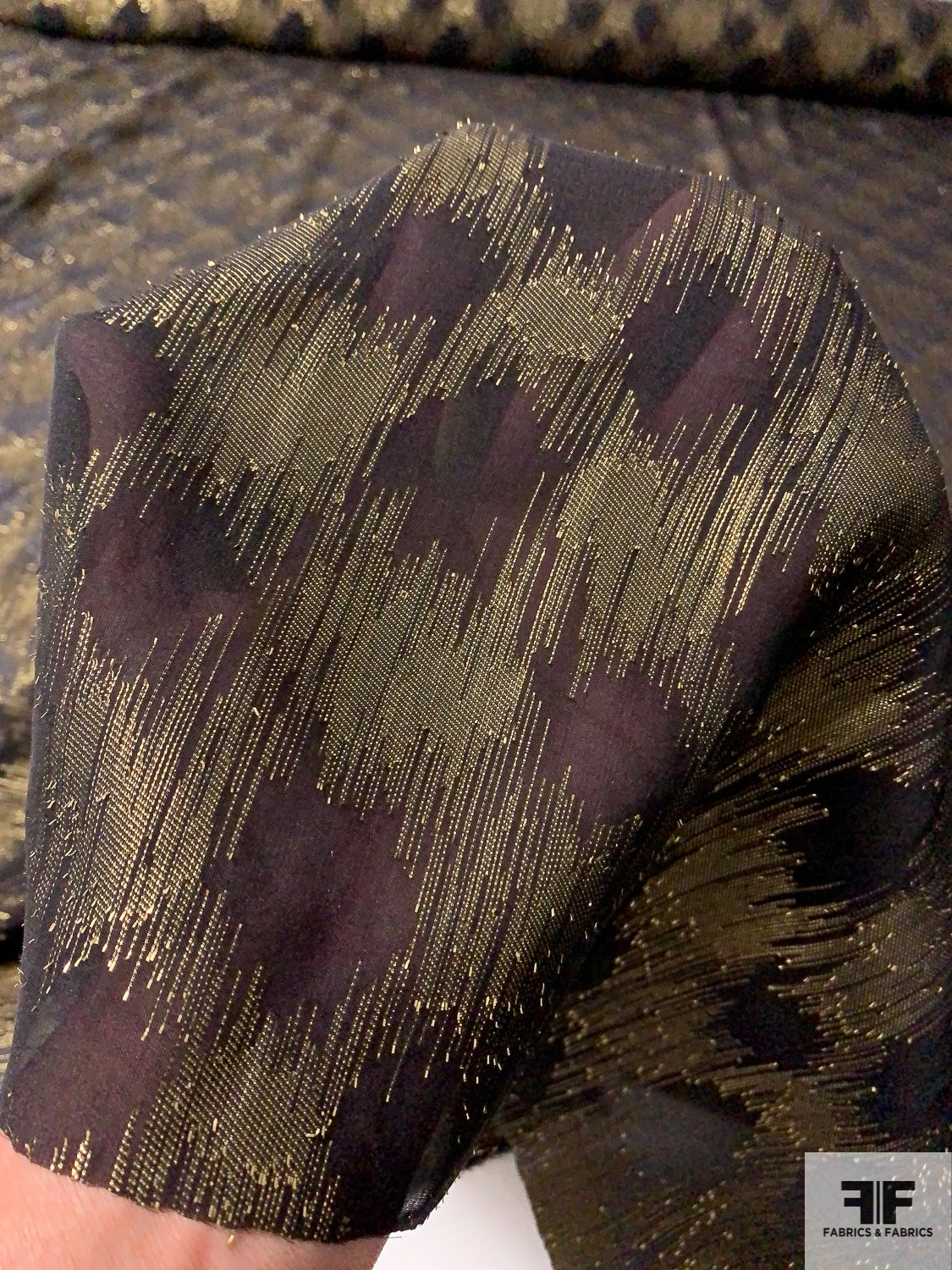 Made In France Silk Chiffon With Metallic Hazy Crosshatch Pattern - Antique Gold / Black 9 Made In France Silk Chiffon With Metallic Hazy Crosshatch Pattern - Antique Gold / Black - Image 7