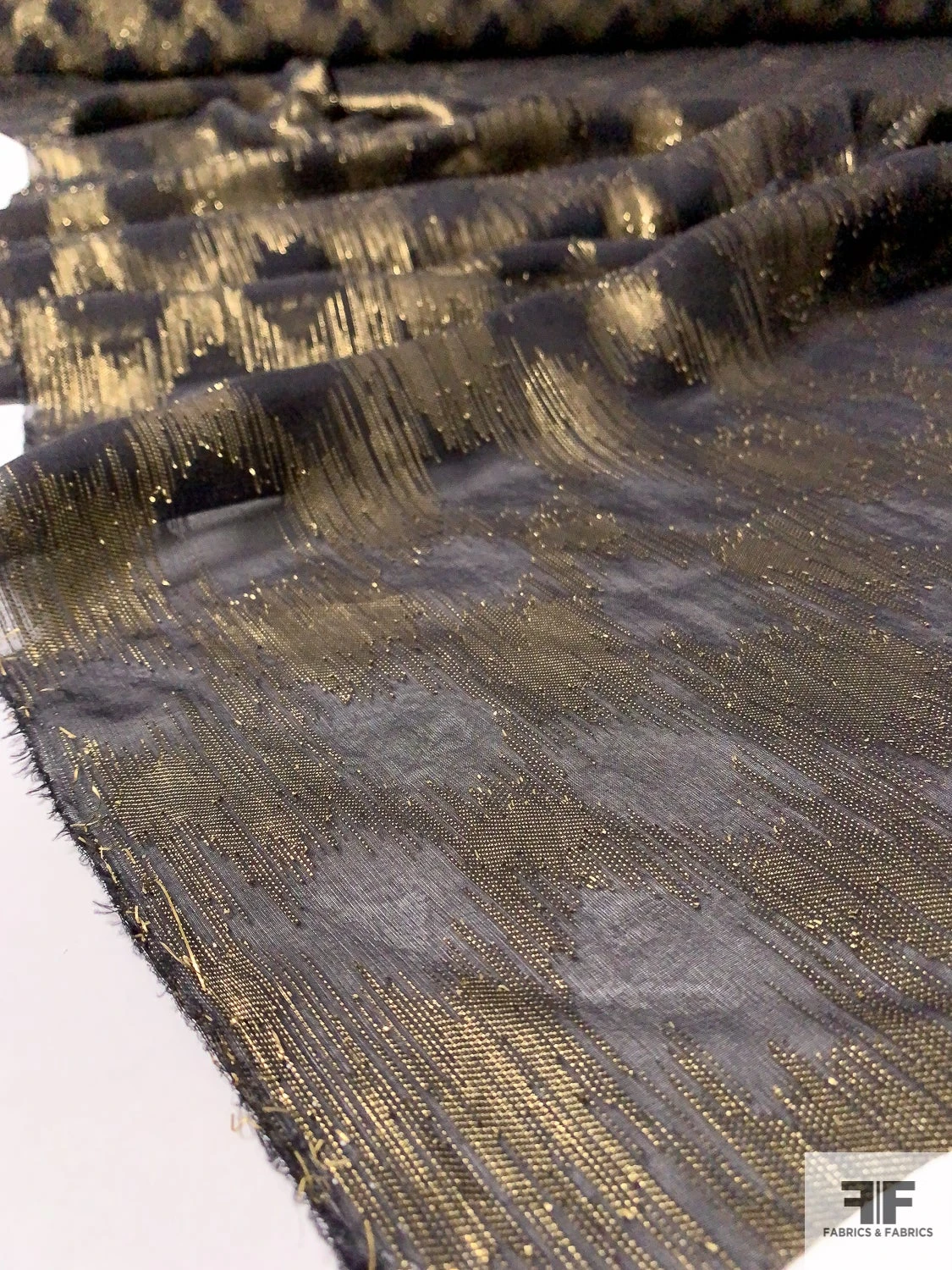 Made In France Silk Chiffon With Metallic Hazy Crosshatch Pattern - Antique Gold / Black 10 Made In France Silk Chiffon With Metallic Hazy Crosshatch Pattern - Antique Gold / Black - Image 8