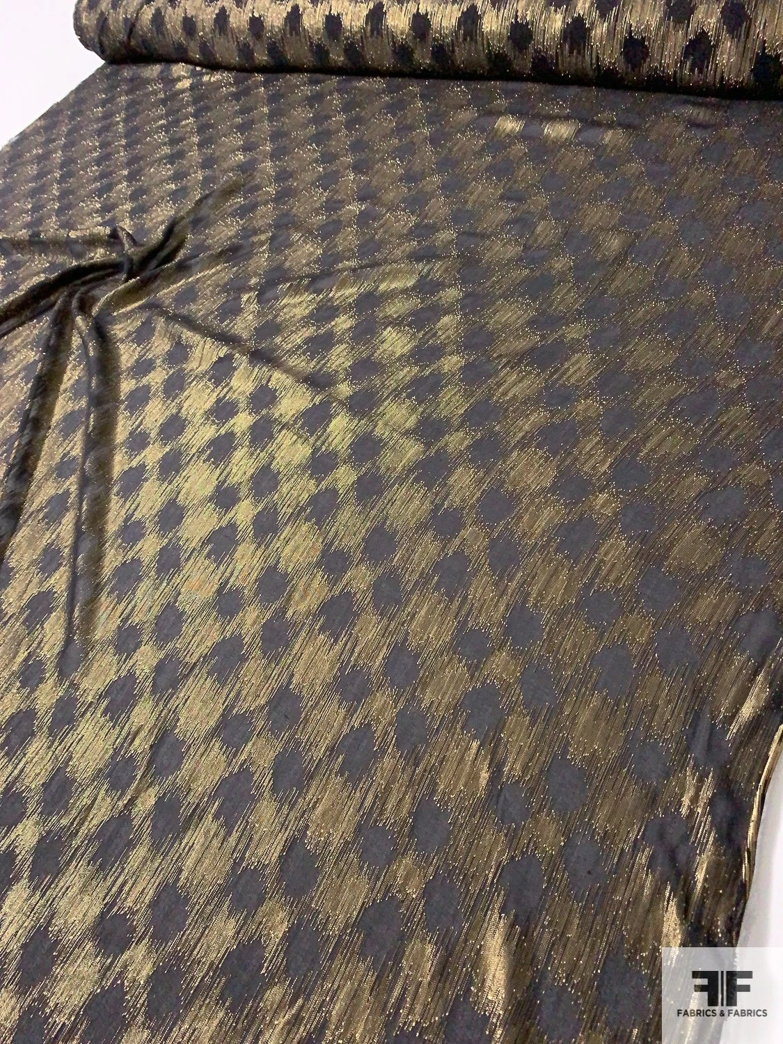 Made In France Silk Chiffon With Metallic Hazy Crosshatch Pattern - Antique Gold / Black 4 Made In France Silk Chiffon With Metallic Hazy Crosshatch Pattern - Antique Gold / Black - Image 2