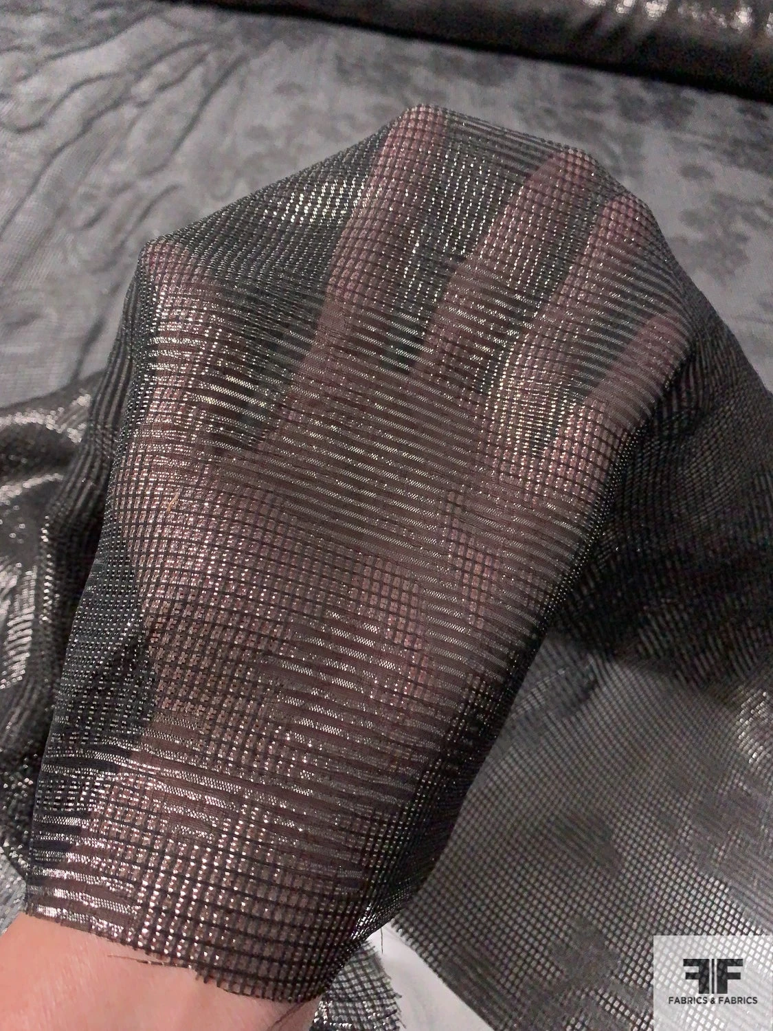 Italian Basketweave Viscose Gazar Floral Jacquard Lamé - Metallic Black 9 Italian Basketweave Viscose Gazar Floral Jacquard Lamé - Metallic Black - Image 7