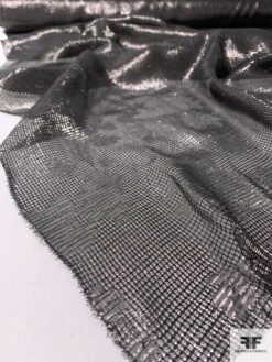 Italian Basketweave Viscose Gazar Floral Jacquard Lamé - Metallic Black