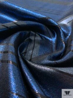 Italian Glam Striped Lamé - Metallic Blue / Cadet Grey / Black -Fabrics And Fabrics Store 12086 3
