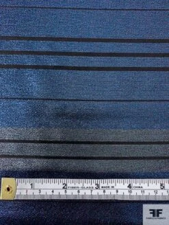 Italian Glam Striped Lamé - Metallic Blue / Cadet Grey / Black -Fabrics And Fabrics Store 12086 5