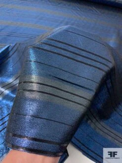 Italian Glam Striped Lamé - Metallic Blue / Cadet Grey / Black -Fabrics And Fabrics Store 12086 6