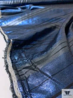 Italian Glam Striped Lamé - Metallic Blue / Cadet Grey / Black -Fabrics And Fabrics Store 12086 7