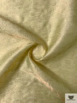 Italian Damask-Like Semi-Sheer Metallic Lamé - Pastel Lime / Gold -Fabrics And Fabrics Store 12089 2