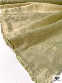 Italian Damask-Like Semi-Sheer Metallic Lamé - Pastel Lime / Gold -Fabrics And Fabrics Store 12089 7
