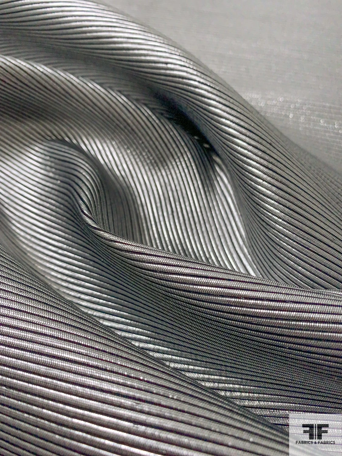 Made In England Ottoman Striped Lamé - Silver / Black 3 Made In England Ottoman Striped Lamé - Silver / Black