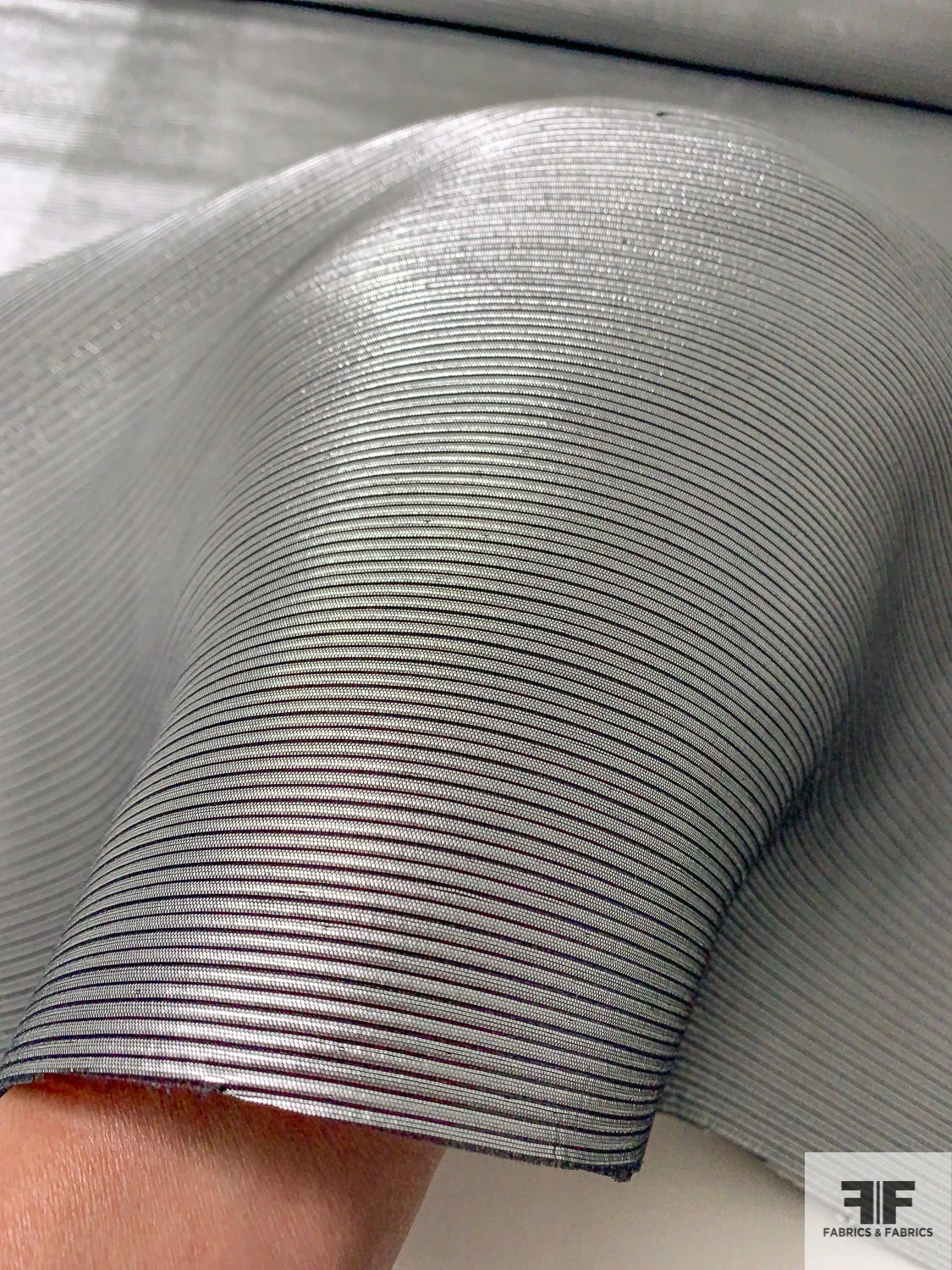 Made In England Ottoman Striped Lamé - Silver / Black 4 Made In England Ottoman Striped Lamé - Silver / Black - Image 2