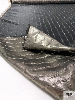 Italian Vertical Wavy Striped Slightly Textured Lamé - Metallic Golden Taupe / Black