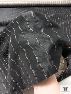 Italian Vertical Wavy Striped Slightly Textured Lamé - Metallic Golden Taupe / Black -Fabrics And Fabrics Store 12092vs 8