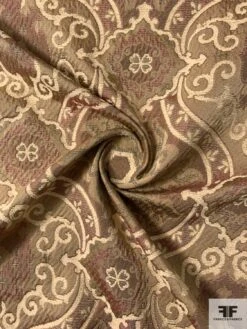 Italian Reversible Damask-Like Upholstery And Jacket Weight Brocade With Chenille Finish - Khaki / Cream / Maroon 11 Italian Reversible Damask-Like Upholstery And Jacket Weight Brocade With Chenille Finish - Khaki / Cream / Maroon -Fabrics And Fabrics Store 12109 1