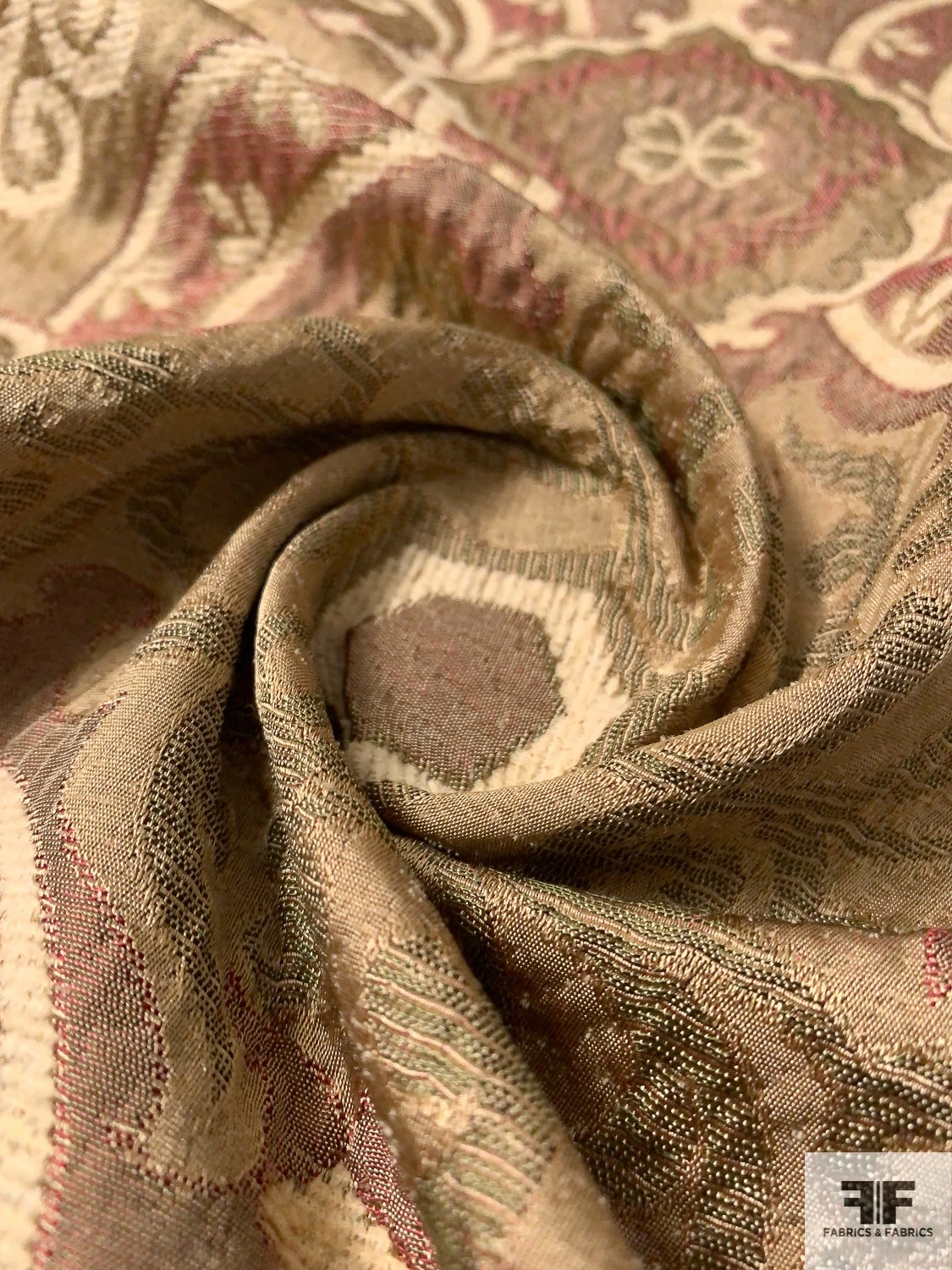 Italian Reversible Damask-Like Upholstery And Jacket Weight Brocade With Chenille Finish - Khaki / Cream / Maroon 6 Italian Reversible Damask-Like Upholstery And Jacket Weight Brocade With Chenille Finish - Khaki / Cream / Maroon - Image 4