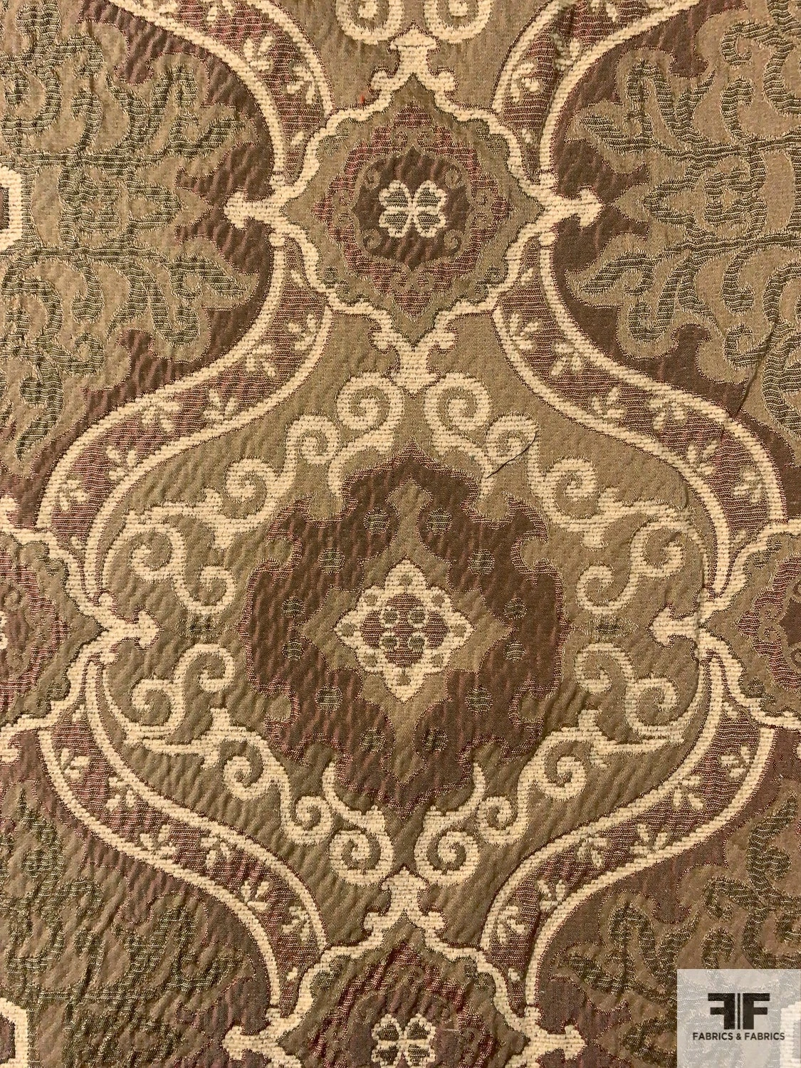 Italian Reversible Damask-Like Upholstery And Jacket Weight Brocade With Chenille Finish - Khaki / Cream / Maroon 7 Italian Reversible Damask-Like Upholstery And Jacket Weight Brocade With Chenille Finish - Khaki / Cream / Maroon - Image 5
