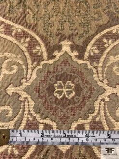 Italian Reversible Damask-Like Upholstery And Jacket Weight Brocade With Chenille Finish - Khaki / Cream / Maroon 15 Italian Reversible Damask-Like Upholstery And Jacket Weight Brocade With Chenille Finish - Khaki / Cream / Maroon -Fabrics And Fabrics Store 12109 5