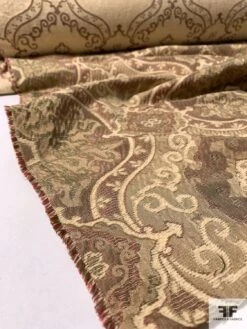 Italian Reversible Damask-Like Upholstery And Jacket Weight Brocade With Chenille Finish - Khaki / Cream / Maroon 17 Italian Reversible Damask-Like Upholstery And Jacket Weight Brocade With Chenille Finish - Khaki / Cream / Maroon -Fabrics And Fabrics Store 12109 7