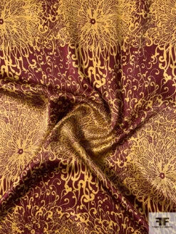Floral Fireworks Printed Silk Charmeuse - Maroon / Gold -Fabrics And Fabrics Store 12504 2
