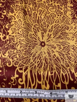 Floral Fireworks Printed Silk Charmeuse - Maroon / Gold -Fabrics And Fabrics Store 12504 5