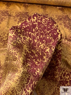 Floral Fireworks Printed Silk Charmeuse - Maroon / Gold -Fabrics And Fabrics Store 12504 6